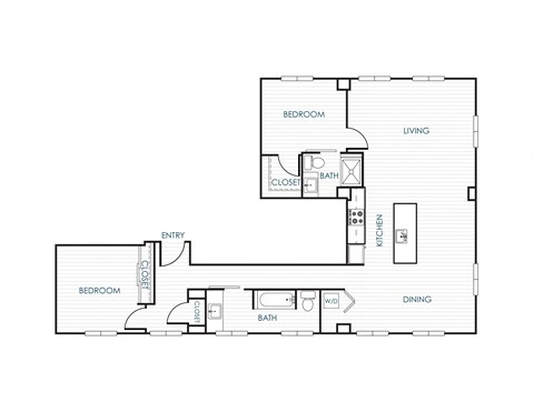 Floor plan for 2 beds, 2 baths, 1499 sqft
